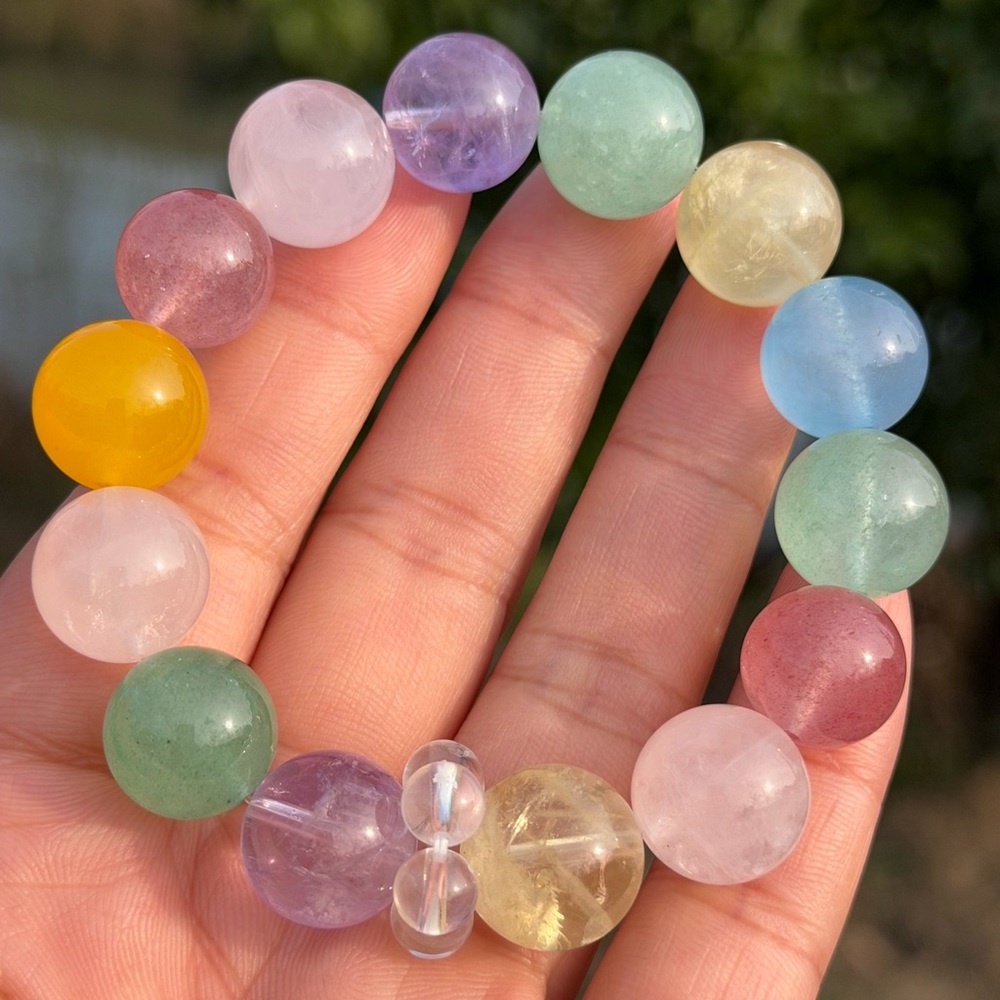 14mm stretchable rainbow color crystal bracelet 1090